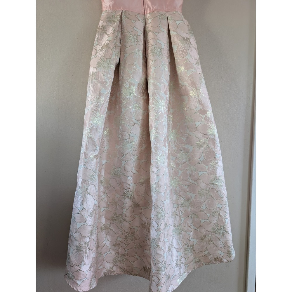 Blush Pink Gold Floral Jacquard High-Low Formal Gown Dress Womens M Wedding - Picture 16 of 16